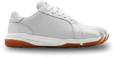 Peluva Court Ad-in | Men’s Five Toe, Zero Drop Tennis Shoe | Minimalist Barefoot Court Trainer | Perforated Leather Upper & Herringbone Gum Rubber Outsole White/Natural
