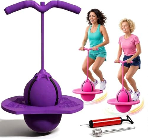 Jumper con asa y Bomba de Pelota - Juguete Antideslizante para Salto de Altura | Tablero de Trucos de Salto de Rebote | Stick, Pelota Que rebota de Equilibrio para Adultos, Juego, ejerci (Morado)