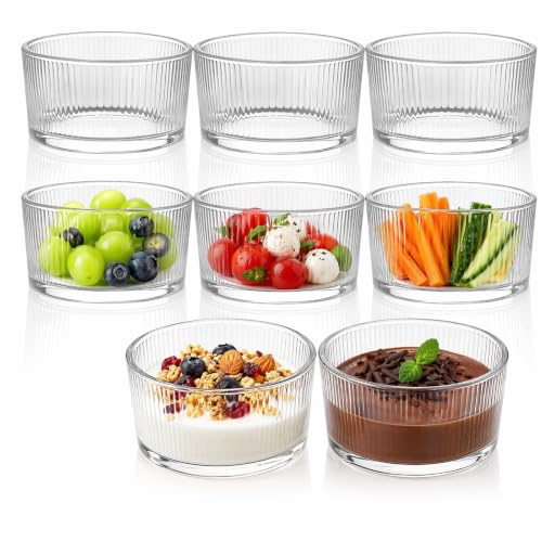 Bcuuozeeing Set med 8 genomskinliga dessertglas, 200 ml, små dessertskålar i glas, glasskoppar för dessert, tiramisu, pudding, yoghurt