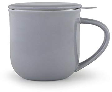 Viva Scandinavia Teetasse aus Porzellan mit herausnehmbarem Teesieb aus Edelstahl, losen Tee, Blättertee, Isoliergriff, 350 ml, Blau Grau V81454