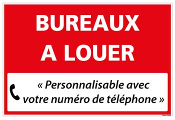 Panneau Immobilier Personnalisable Bureaux à Louer avec Oeillets aux 4 Coins - Rouge - Plastique Rigide AKILUX 3,5mm - Dimensions 600x400 mm - Protection Anti-UV