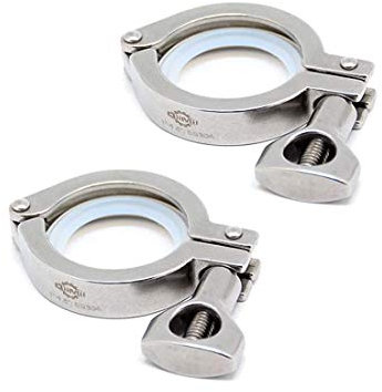 QiiMii Stainless Steel 304 Heavy Duty Sanitary Clamp Single Pin Tri Clover 1.5 inch with 1 pc Silicone Gasket, 2 Pack