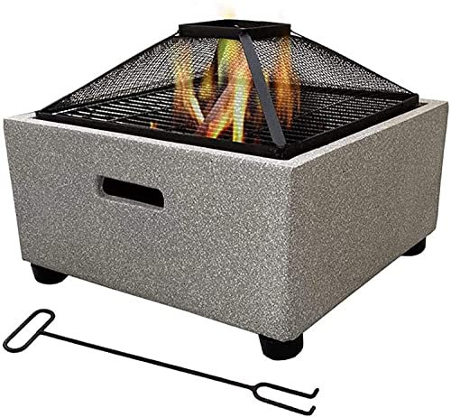 BDXZJ Brasero Extérieur pour Jardin, Brasero de Table, Brasero Carrée avec Fourchette À Feu Couvercle de Protection Contre Les Étincelles Cadre en Oxyde de Magnésium pour Fête/Patio/Camp