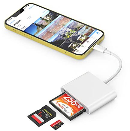 SZHAIYIJIN CF SD Card Reader for iPhone iPad, 3 in 1 Compact Flash Memory Card Reader Adapter, 3-Slot MicroSD CF SD Trail Game Digital Camera Viewer for iPhone 14/14 Pro/13/13 Pro No App Required