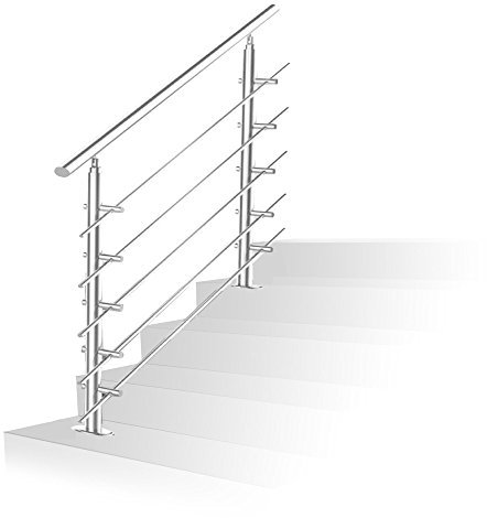 Jopassy Pasamanos de acero inoxidable 150 cm, barandilla para escaleras interior y exterior, barandilla con 5 postes, para escaleras, balcones, balcones