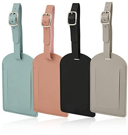4 Stück Gepäckanhänger Leder mit Verstellbarem Riemen, Adressanhänger Gepäckanhänger mit Sichtschutzabdeckung für Paarkoffer, Reisen, Hochzeit, Valentinstagsgeschenk (4 Farben)