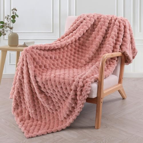 Exclusivo Mezcla Extra Large Soft Fleece Throw Blanket, 127x178 CM Stylish Jacquard Throw Blanket for Couch, Fuzzy Cozy Lightweight for All Season, Dusty Pink