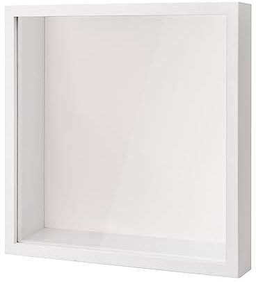 heavenlife 3D Shadow Box, Deep Picture Frame Display Box for Wall and Tabletop, Wooden Deep Box Frame for Medal Flower Memorabilia Tickets Crafts (White 27x27cm)