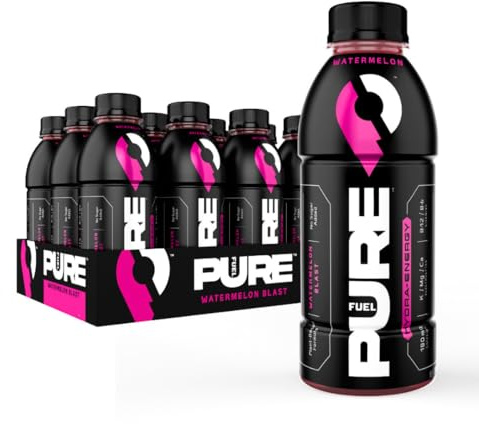 Pure Fuel Healthy Energy Drinks Watermelon Blast - Sports Drinks - Plant Based - 180mg Natural Caffeine - 12pk x 16.9 fl oz