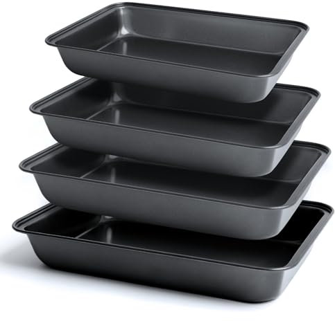 BOSCOW 4er-Set Backbleche, 2 Große Backbleche Tief (34 x 24 x 6 cm), 1 Mittleres (32 x 22 x 5,5 cm), 1 Kleines (30 x 20 x 5 cm), Auflaufform mit Antihaftbeschichtung, für Lasagne, Kuchen, Hähnchen