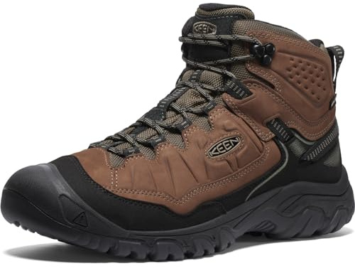 KEEN Men's Targhee 4 Mid Height Durable Comfortable Waterproof Hiking Boots, Bison/Black, 10.5 WIDE
