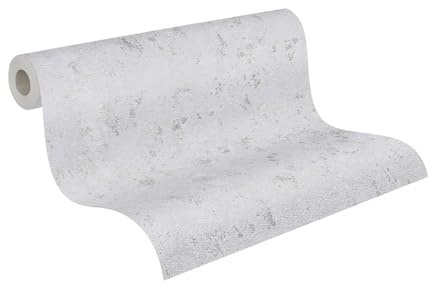 A.S. Création carta de parati TNT con effetto intonaco in grigio, argento, metallico – carta de parati metallico 10,05 x 0,53 m – 393872