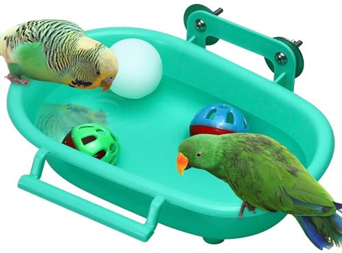 Budgie Bath Tub Bird Bath for Cage with 3 Balls Bird Water Bowl Bird Food Feeder Shower Tray Parrots Bathing Tubs Budgie Toys Bird Toy for Birds Parakeet Canary Bird Cage Accessories