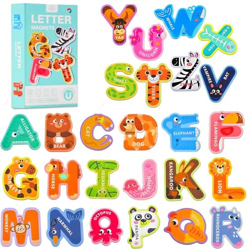 Felly lavagna magnetica per bambini - Magneti ABC per Frigorifero Educativi Ortografia Giochi di Apprendimento Giocattoli Set, Giocattolo Montessori Bambini 3,4,5 anni