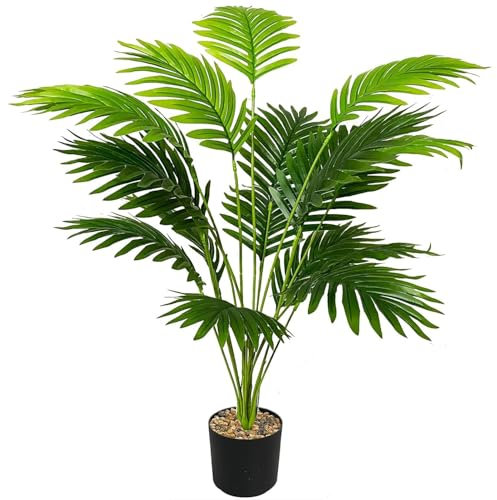 YJWZ Large Artificial Plants Indoors,82CM Tall 18 Leaves Faux Palm Tree in Pot,Large Artificial Tree Outdoors Tropical Hawaii Green Fake Plant for Bedroom Office Garden Wedding Party Deco