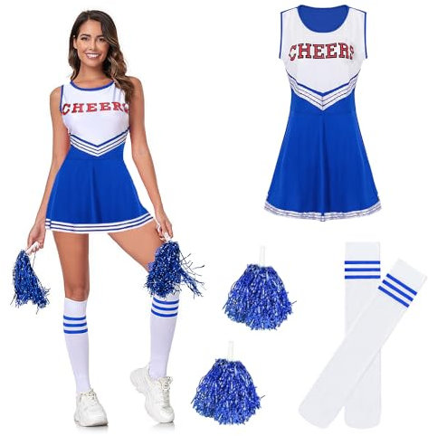 Taechalingo Cheerleader Kostüm Damen,Cheer Outfit,Cheerleading Outfit,High School Musical Cheerleader Kostüm,Cheerleader Kleid(blau, M)