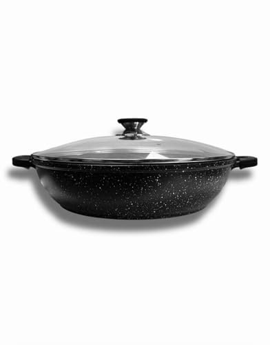 Cflagrant® Sauteuse Façon Pierre avec Couvercle Tous Feux Dont Induction sans PFOA Cuisson sans Matière Grasse Revêtement en Greblon C3 de Technologie Allemande (Mijoteuse 32cm)