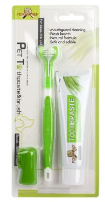 VARKAGE Zahnpflege Hund Set, Hundezahnpasta Gegen Zahnstein, Zahnbürste für Hunde und Katzen, Hundezahnbürste und Fingerzahnbürste, Entfernt Plaque und Mundgeruch