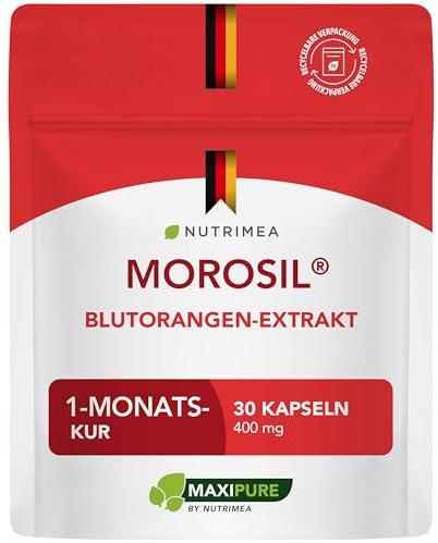 MOROSIL® – 400 mg – Extrait d’Orange Moro Breveté – Fortement Concentré en Anthocyanes – 1 Mois de Cure – 30 Gélules Vegan – Nutrimea - Fabriqué en France