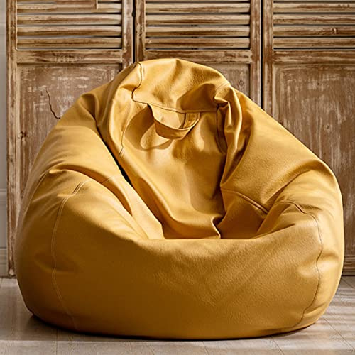 Copertura per poltrona sacco in finta pelle, impermeabile, di lusso, colore giallo, diametro 120 cm, per esterni, per divano o patio, imbottitura non inclusa