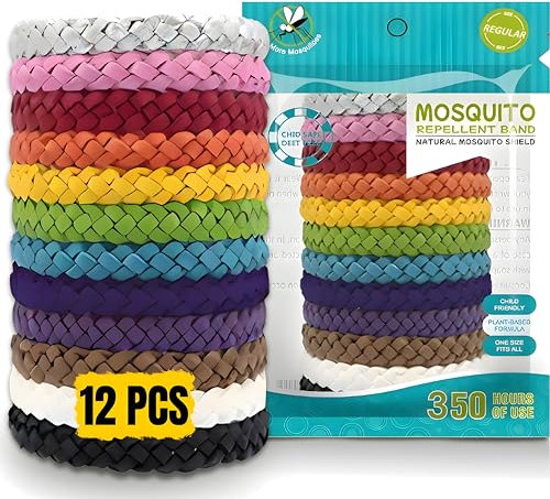 NESTIXY Mosquito Repellent Bracelet 12 Pcs, Adjustable Band, Deet Free Travel Essentials, Insect Repellent Bracelet - 350 Hours Mosquito Repellent, Natural Anti-Mosquito Suitable for All Ages.