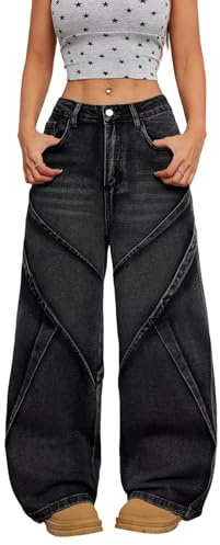 OYICAI Baggy Jeans for Women Hip Hop Y2k Wide Leg Pants,H13 Black,XX-Large