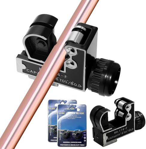 Lvjkes Mini cortatubos, 3-28mm Cortatubos cobre Incluye 4 cuchillas de repuesto, Diseño con doble cojinete, Mango antideslizante, Adecuado para cortar tubos de metal blando, aluminio, cobre y pvc