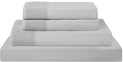 Modern Threads Pacific Coast Textiles 4 PIECE CROCHET LACE MICROFIBER SHEET SET DOVE GRAY QUEEN, Microfibre