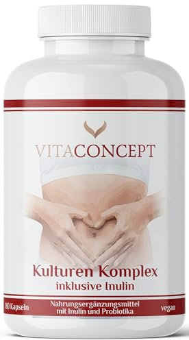 Vitaconcept I Kulturen Komplex mit Inulin I 180 magensaftresistente Kapseln I 500 Mrd. KBE/g - 22 Bakterienstämme mikroverkapselt mit Lactobacillus & Bifidobacterium I produziert in Deutschland