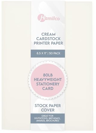 Cream Colored Cardstock Printer Paper By Hamilco (50-Pack)- 8.5 x 11” Thick Card Stock For Card Making- 80lb Heavyweight Stationery Card Stock Paper Cover- Great For Invitations, Birthdays, Brochures