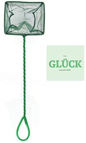 STMK Retino per acquario, 36 cm, rete di alta qualità in nylon antistrappo per acquari, dimensione rete 15 cm, consente una facile e delicata rimozione dei pesci + adesivo per fortuna