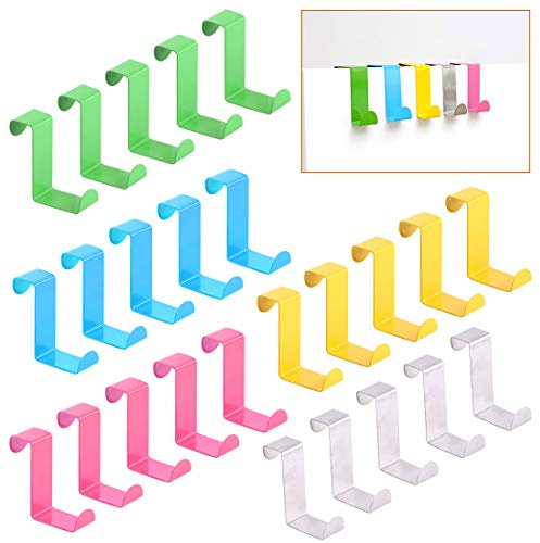 Rustark 25 Stück 4cm Türhaken zum Einhängen bunte Kleiderhaken Tür 2-seitig Z-Form zum Aufhängen Ohne Bohren, für Küche, Bad, Schlafzimmer, Schrank (Rosa, Blau, Gelb, Grün, Silber)