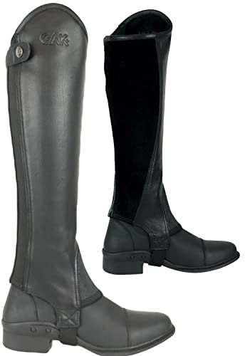 AK Classic Leather Horse Riding Half Chaps – Unisex Full Grain Equestrian Horse Riding Chaps for Men & Women, Durable & Comfortable Fit – AKRS-1979 (Black, 4XL)
