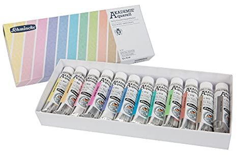 Schmincke – AKADEMIE Aquarell kompakter Farbkasten, pastellige Icy Colours Sonderfarben, 12 x 15 ml Tuben, 75 767 097, Kartonset, feine Künstler-Aquarellfarben