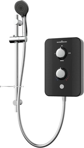 Gainsborough Slim Duo 9.5kW Electric Shower Piano Black 3 Spray Mode Head Adjustable Handset with Hose Rub Clean Nozzles Bathroom IPX4