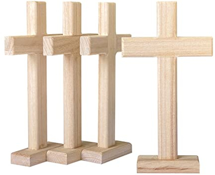 4 Pack Wooden Cross Unfinished Wood Crosses Tabletop Cross for Crafts 4.5x8.5 Inches