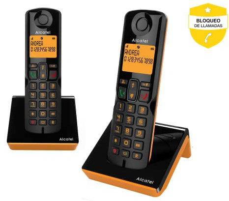 Alcatel S280 Duo Orange Schnurlostelefon Duo, Freisprecheinrichtung, Telefonbuch mit 50 Namen und Nummern, Funktion zum Blockieren von unerwünschten Anrufen