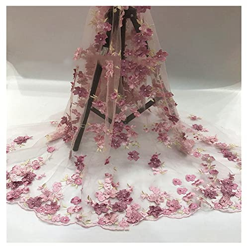 SHTGOI 1 Yard Tulle Pizzo Ricamato 3D con Quattro Quadrifogli, Rete per Cucito Fai-da-Tessuti Fai-da-Sposa Decorazione Domestica 129,5 cm