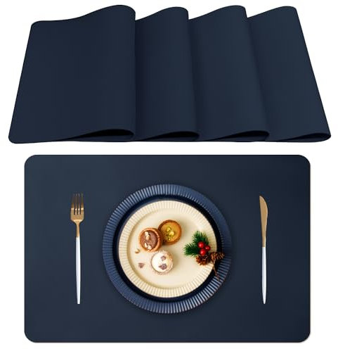 Lumaca Tischsets Abwaschbar, Set mit 4 Platzsets Abwaschbar,Tischset Hitzebeständig, Rutschfest, für Küchentisch und Restaurants,Blau