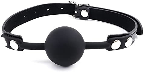 Silicone Bondage Ball Gag for Sex Play, BDSM Restraints Open Mouth Sex Gags Muzzles, Silicone Sex Toys SM Bite Gag (Black-1)