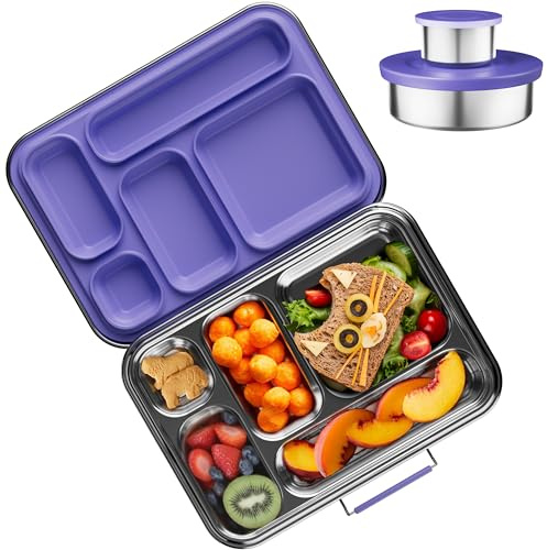 AOHEA Stainless Steel Bento Box Kids, Kids Metal Bento Lunch Box BPA Free Lunch Box Containers 304 Stainless Steel Bento Box for School and Office(Purple)