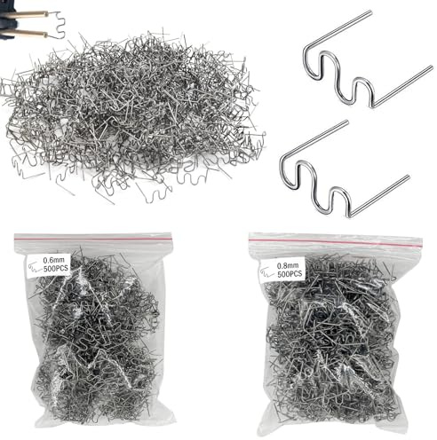 Agrafes Chaudes, 1000 PCS Soudage Plastique, Baguettes de Soudage Agrafe Chaude Clou 0.8mm / 0.6mm, Wave Style Soudure Plastique Clou de Soudure, pour Réparation de Pare-Chocs de Voiture