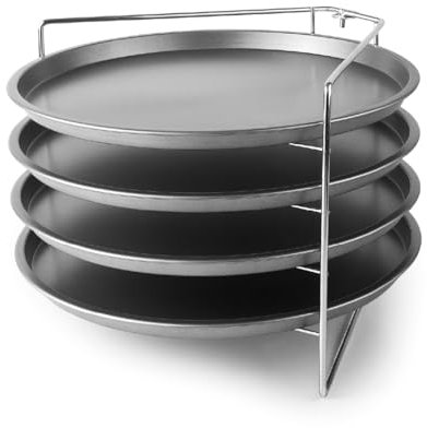 Lacor - 61462 - Alzata per Pizza, 4 Teglie e Portacanne, Teglie in Acciaio al Carbonio, Resistente alle Alte Temperature, Multifunzione, 100% senza PFOA