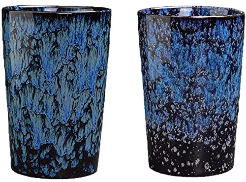 Nuevo Tazas de té de cerámica sin asa, Taza Grande, Superficie esmaltada Colorida, Juego de 2 Tazas de té Chinas, Juego de Tetera de gres Vintage Taza de Té