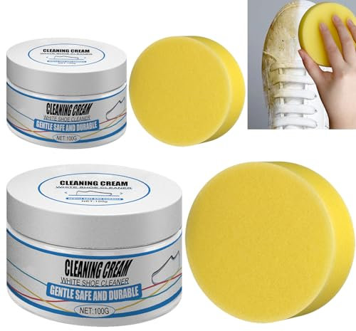 Creme für Die Reinigung Des Schuhs,Multifunctional White Shoe Cleaner,Shoes Fleckenentferner Creme,Schuhe Reinigungscreme,Magic Shoes Fleckenentferner Creme,Weiße Schuh-Reinigungscreme mit Schwamm
