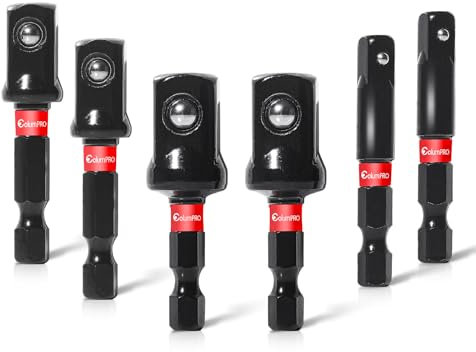 ColumPRO 6PCS 5CM Short Impact Driver Socket Adapter Set with Holder 1/4, 3/8, and 1/2 Drive Adapter Power Drill Socket Converter for Impact Torque Wrench and Cordless Screwdriver.