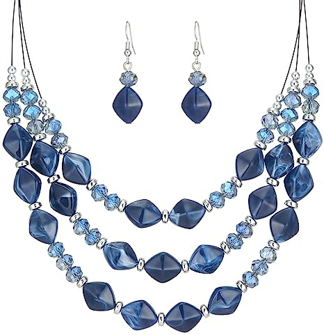 FULU AUTUMN Beaded Statement Choker Necklaces for Women Multilayered Chunky Bead Necklace Fashion Jewellery Mothers Day Gifts for Women(42-Blue1)
