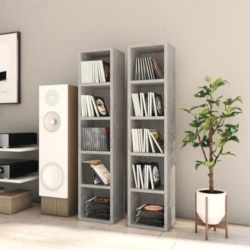 ShGaxin Scaffale per CD, vetrine per collezioni in piedi, scaffali, vetrina per profumi, mobile CD, mobile, 2 pezzi grigio cemento truciolare 21 x 16 x 93,5 cm