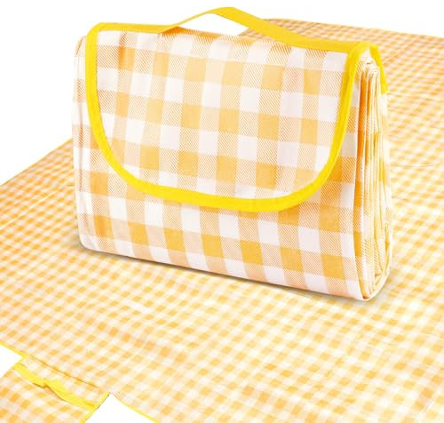 NQEUEPN Manta de Picnic para Exteriores, 200x200cm Grande Manta de Playa Impermeable y a Prueba de Arena Estera de Picnic Manta de Camping para Playa Parque Viajes Festival de Música (Amarillo)