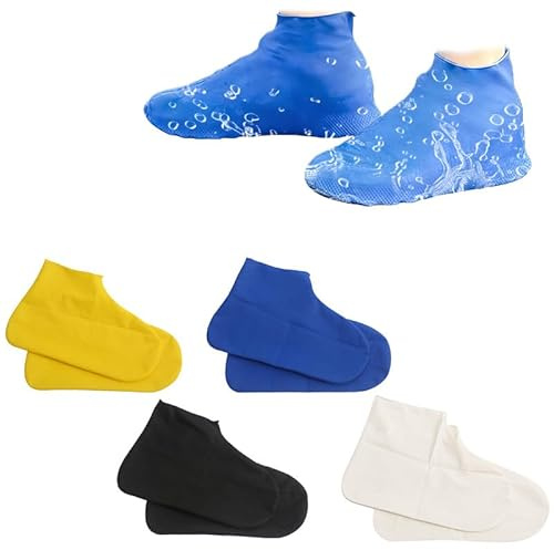 BORISCA 4 Pairs Latex Rain Shoe Cover Size M, Reusable Rain Shoe Covers, Anti-slip Waterproof Shoe Covers for Outdoor Cycling Hikin, Non-slip Waterproof Rain Shoe Cover Four Colors